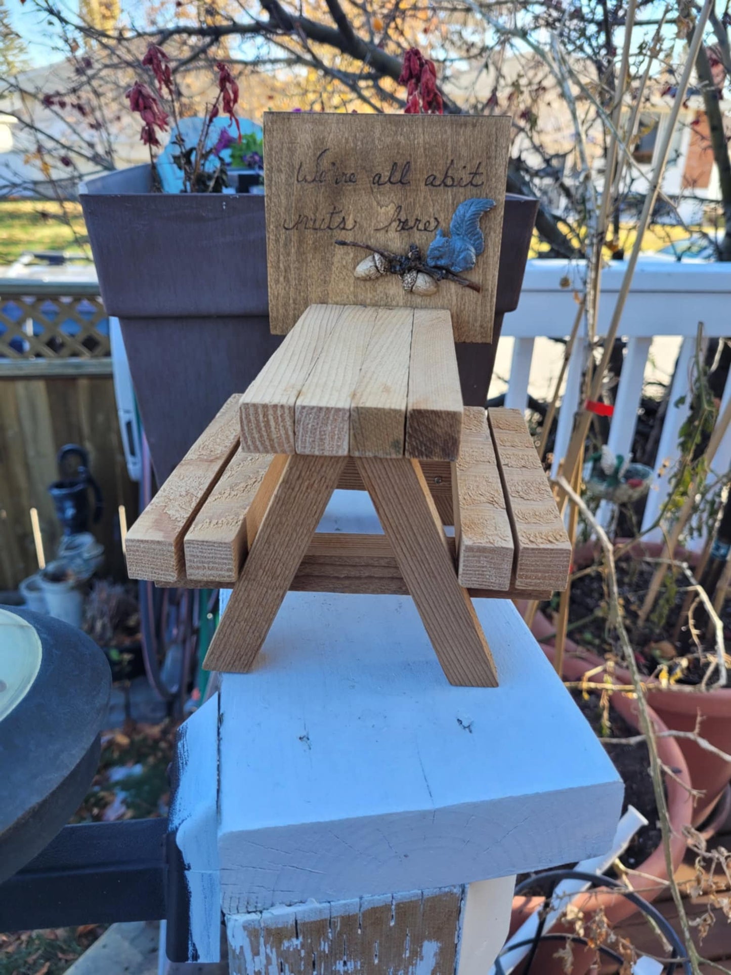 Squirrel picnic table